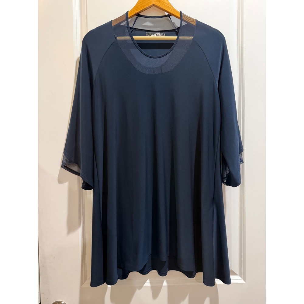Sympli The Best Navy Blue Mesh Trim Tunic Top Size 8 Made in Canada